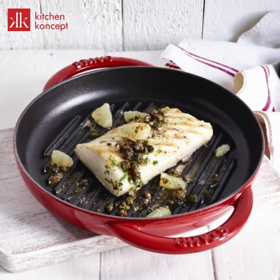 chảo gang nướng STAUB màu đỏ cherry
