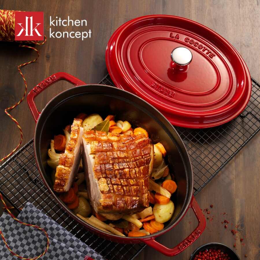 nồi gang oval STAUB màu đỏ cherry