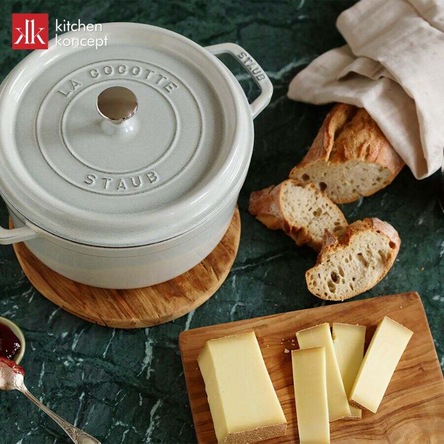 nồi gang STAUB tròn màu nấm trắng