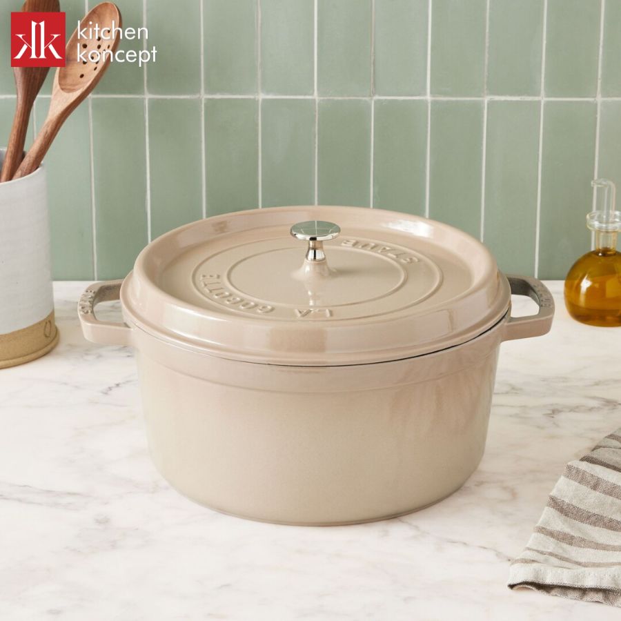 Nồi gang tròn STAUB màu kem 26cm 5.2L chính hãng