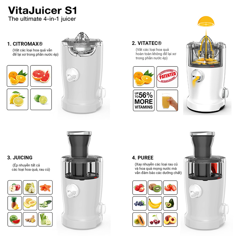 Máy ép đa năng Vita Juicer 4 trong 1 Máy ép đa năng Vita Juicer 4 trong 1
