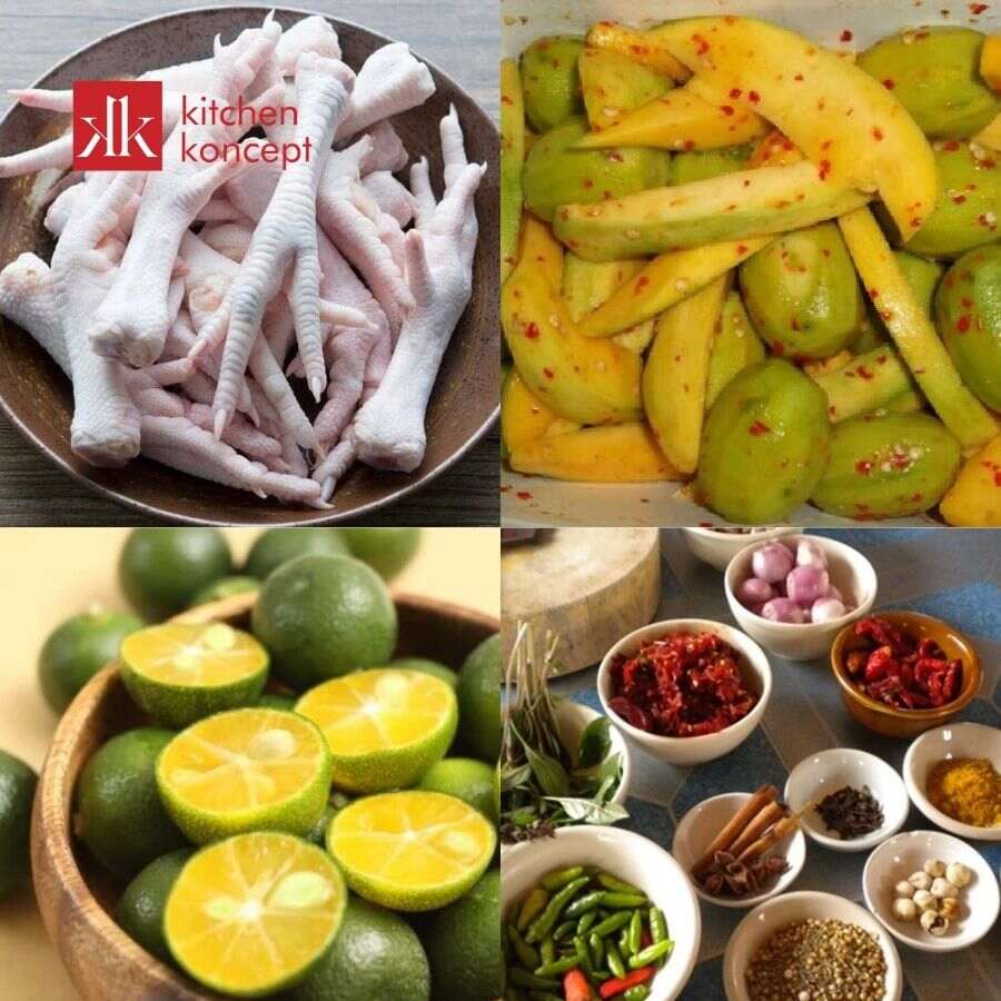 Nguyên liệu làm chân gà rút xương sốt Thái