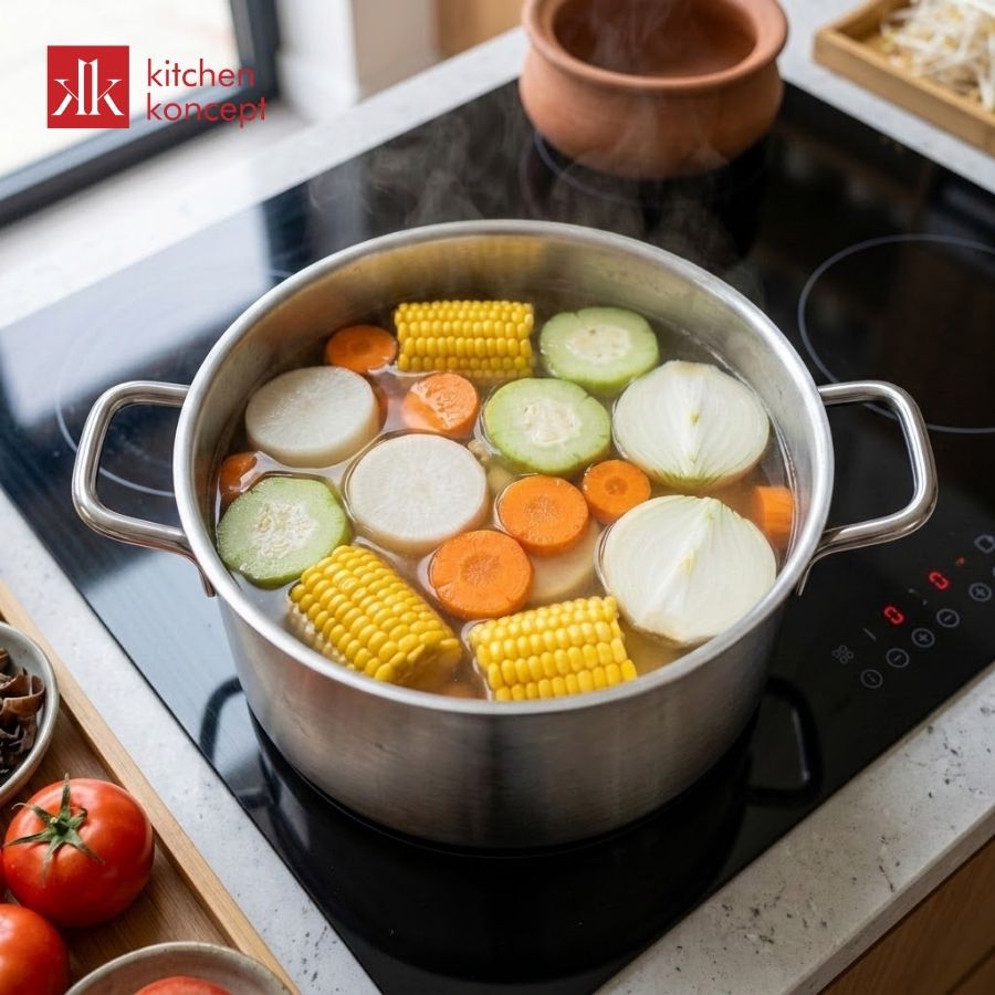 Ninh nước dùng ngọt thanh từ rau củ bằng nồi inox