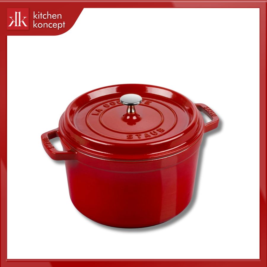 Nồi gang STAUB tròn cao màu đỏ cherry chính hãng