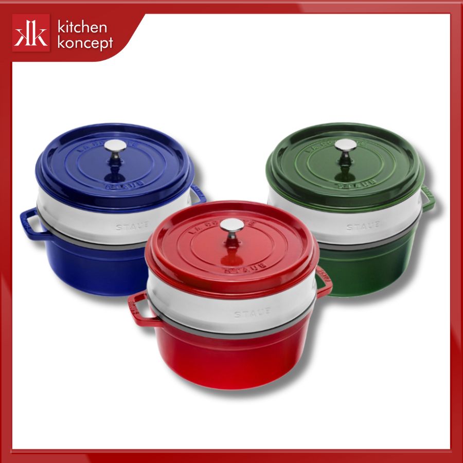 Nồi gang STAUB tròn kèm xửng hấp chính hãng