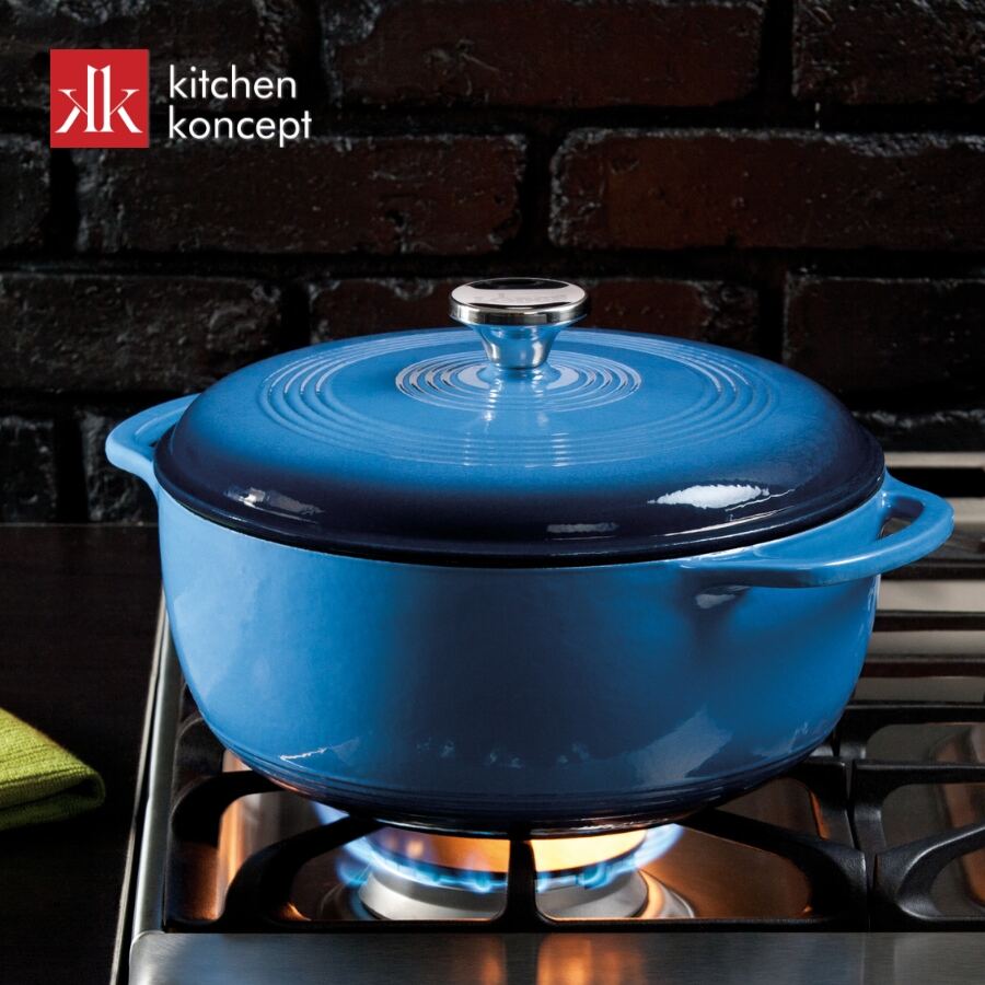 Nồi gang tráng men Caribbean Blue 5.6L chính hãng