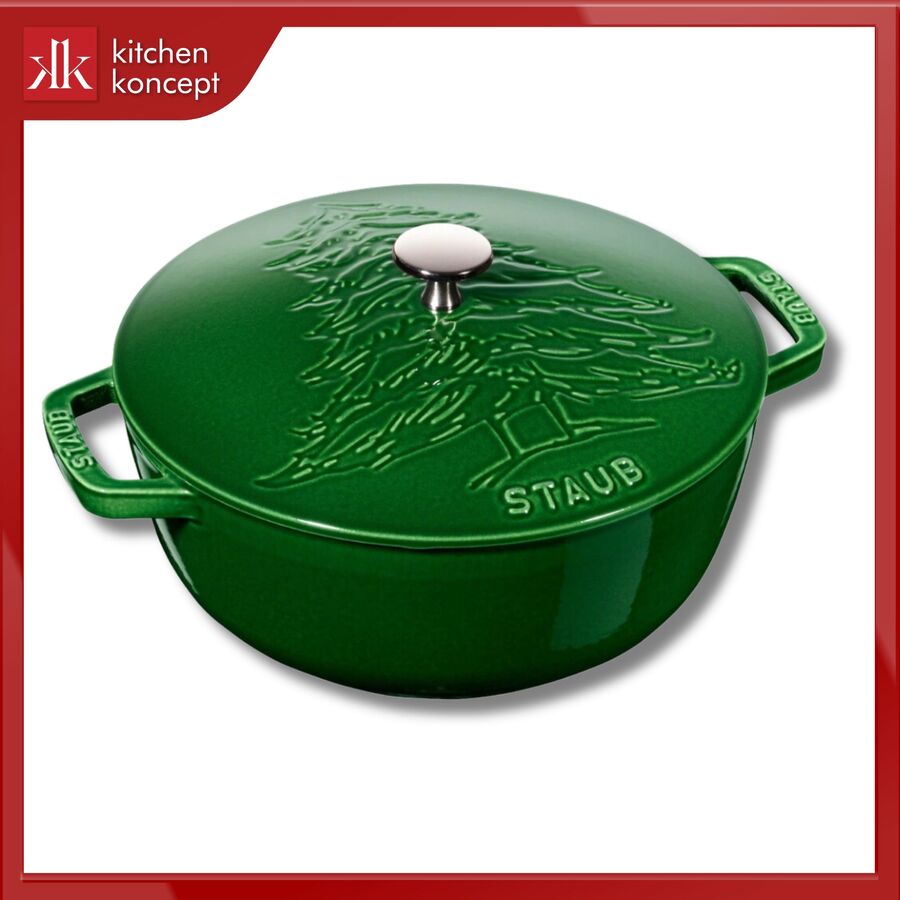 Nồi gang vẽ hình cây thông STAUB màu xanh rêu