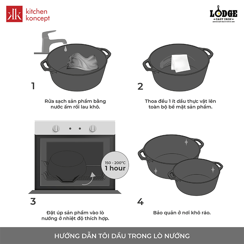 Hướng dẫn tôi dầu nồi gang trong lò nướng
