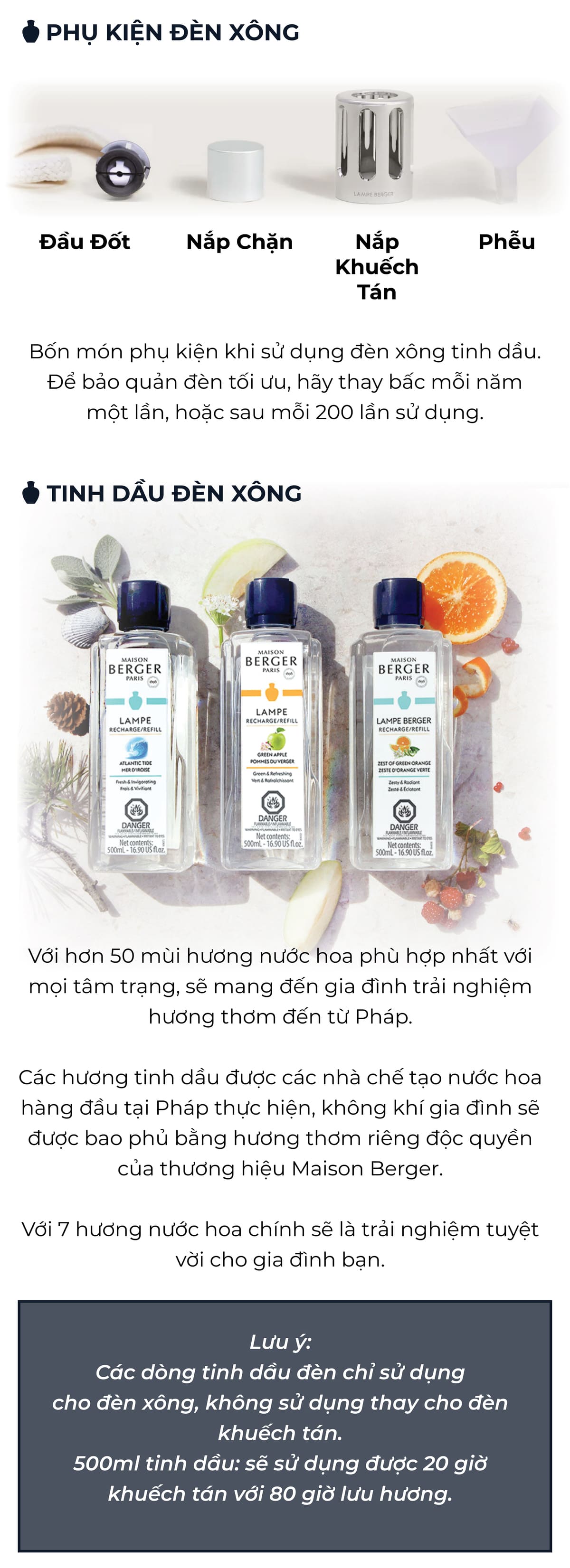 MAISON BERGER - Bộ đèn xông tinh dầu Essential Square - 3 món - 380ml