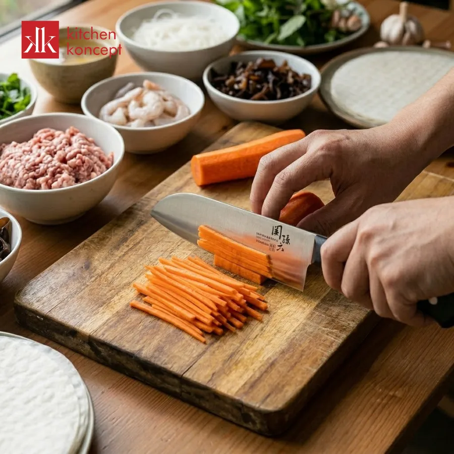 Sử dụng dao Nhật KAI để sơ chế nguyên liệu 