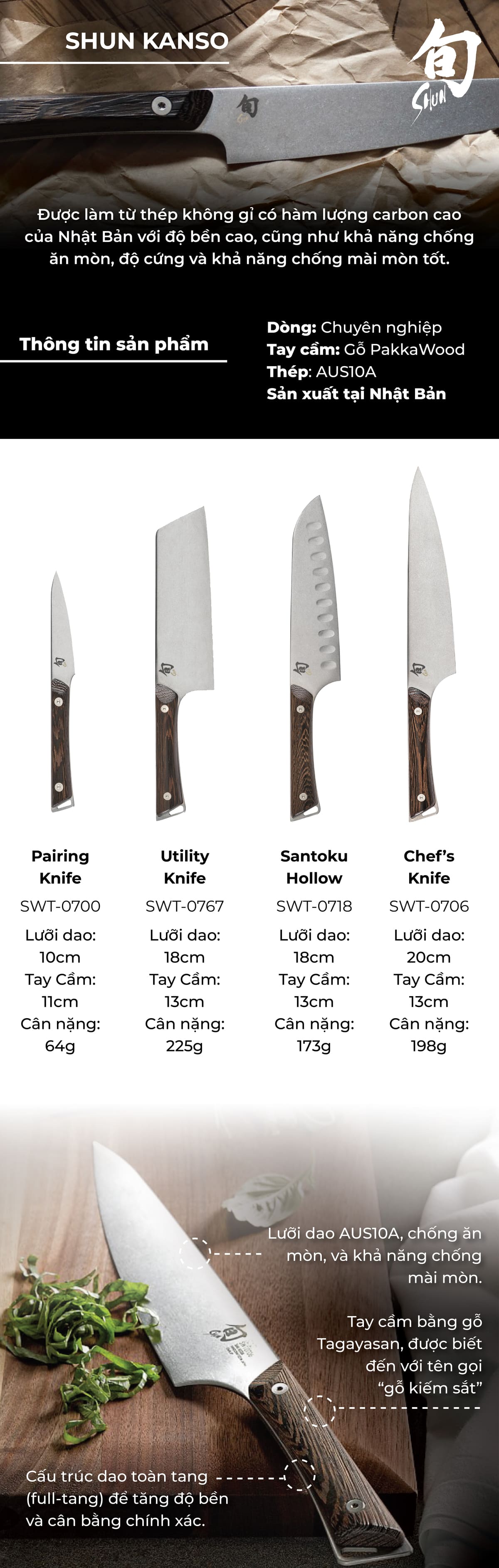 Dao Nhật KAI - Dao Chef Shun Kanso - 20cm