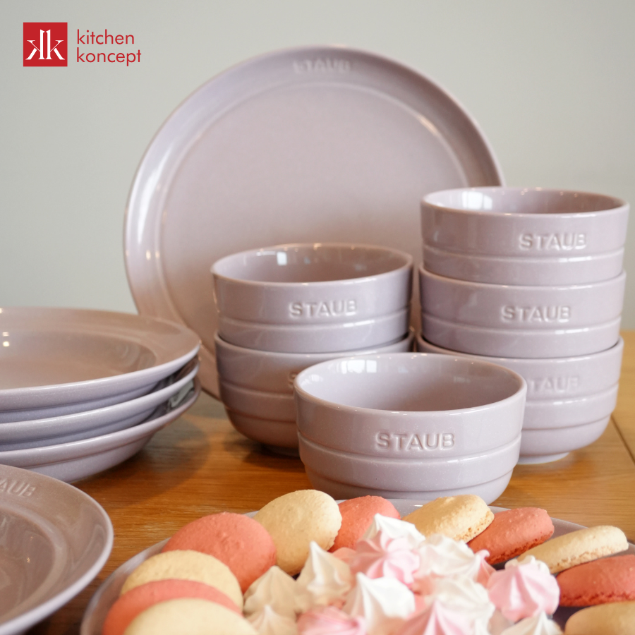 Bộ sản phẩn chén đĩa gốm Staub màu hồng Cherry 14 món