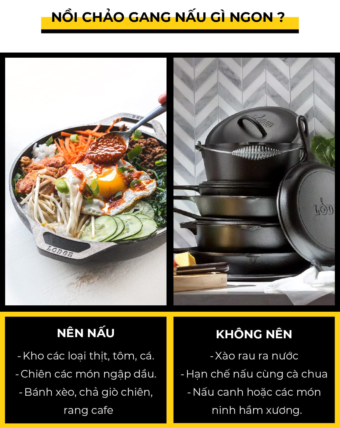 Chảo gang LODGE Wok