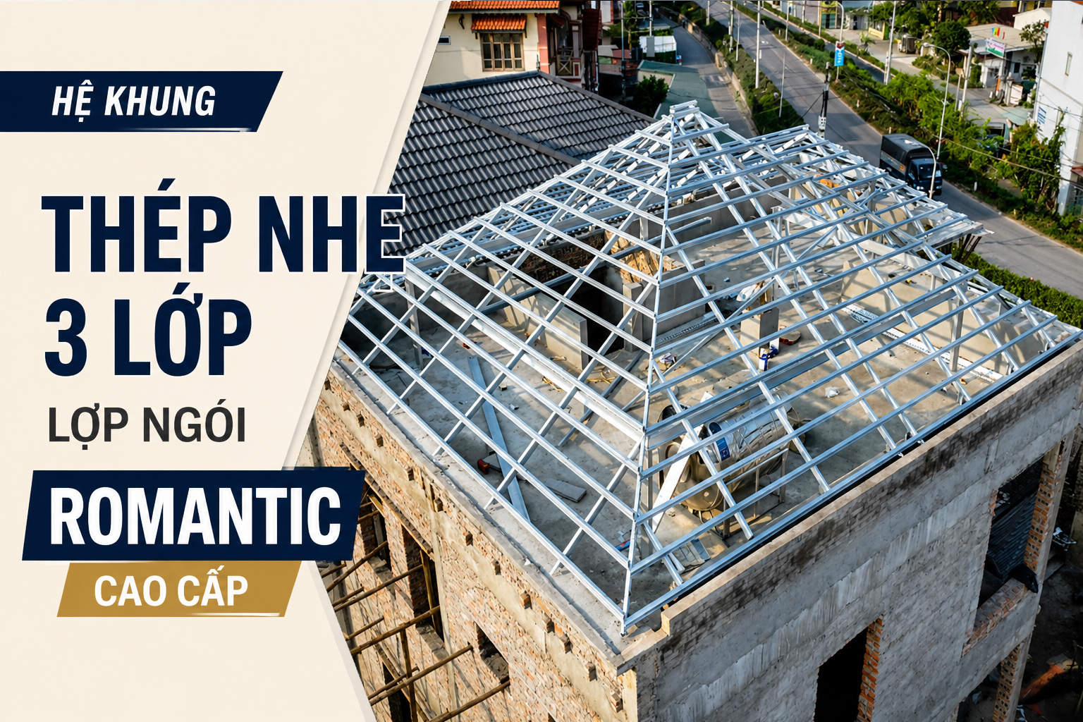 Hệ khung thép nhẹ 3 lớp lợp ngói cao cấp Romantic tại Phù Đổng, Gia Lâm