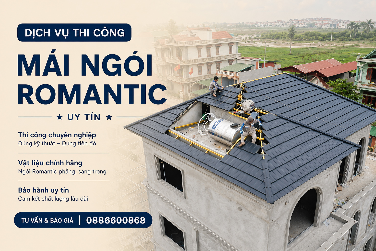 Dịch vụ thi công mái ngói Romantic uy tín