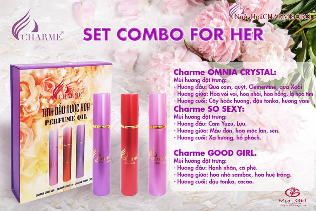 Set tinh dầu nước hoa charme nữ 5