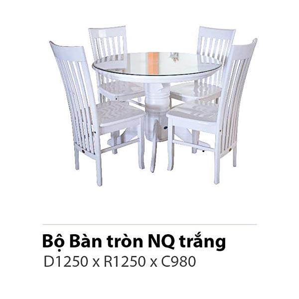 Bàn tròn NQ 1M trắng + 4 ghế NQ SI 2001 trắng (có kính)