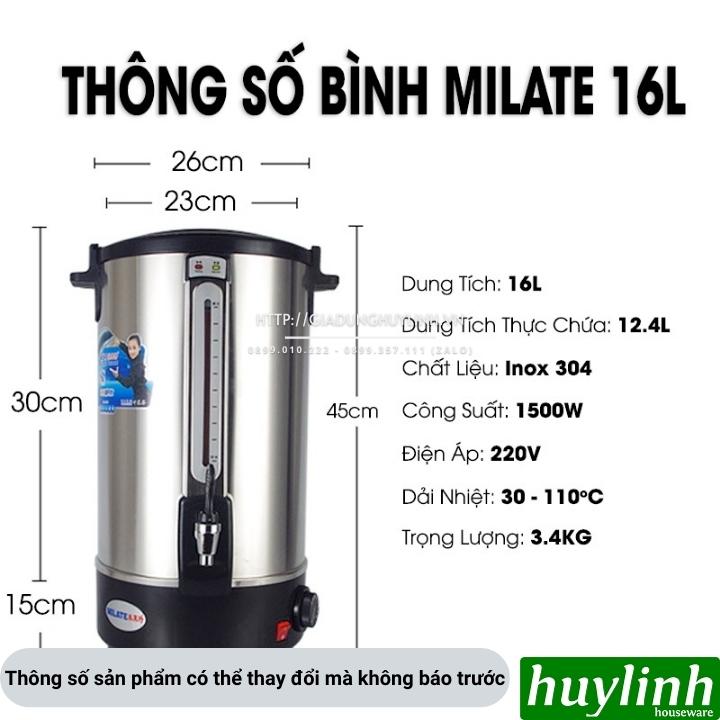 Bình đun nước nóng Milate dung tích 8 lít - 10 lít - 12 lít - 16 lít - 20 lít - Inox 304 cao cấp 7