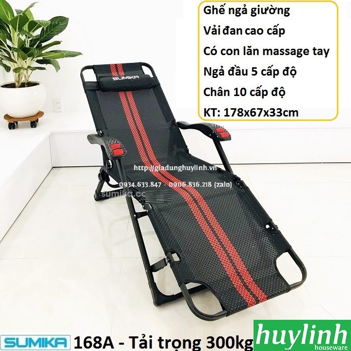 Giường - ghế xếp thư giãn Sumika 168A - Có con lăn massage tay - Tải trọng 300kg