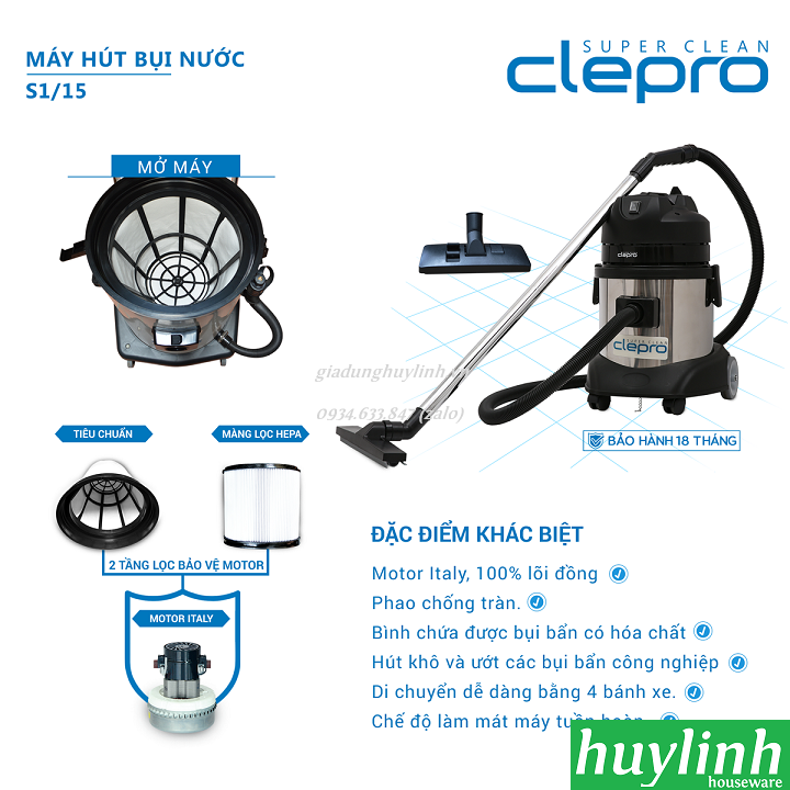 Máy hút bụi công nghiệp Clepro S1/15 - 15 lít 5