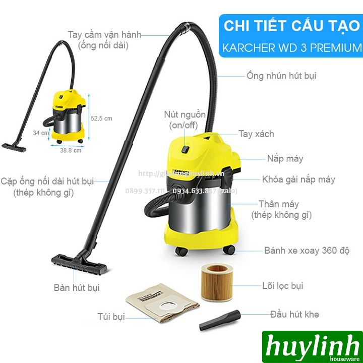 Máy hút bụi khô và ướt Karcher WD3 Premium - Tặng 5 túi lọc bụi 2