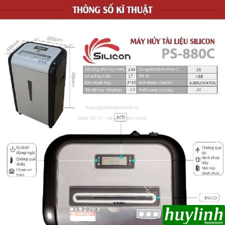 Máy hủy tài liệu Silicon PS-880C - 17 tờ/lần - 26 lít 2