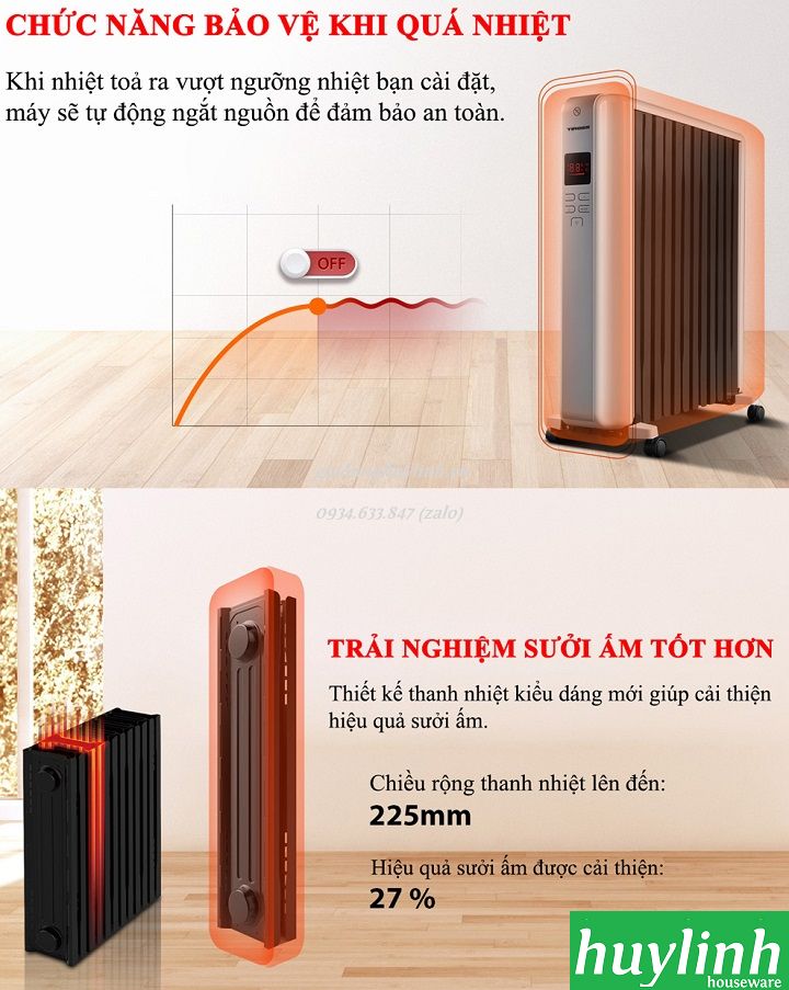 Máy sưởi dầu 12 thanh Tiross TS9218 - Vỏ chống bỏng + Remote Điều khiển từ xa 6