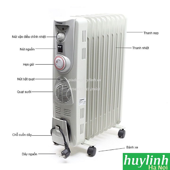 Máy sưởi dầu 11 thanh Tiross TS920 - Có hẹn giờ - Tặng giá phơi 2