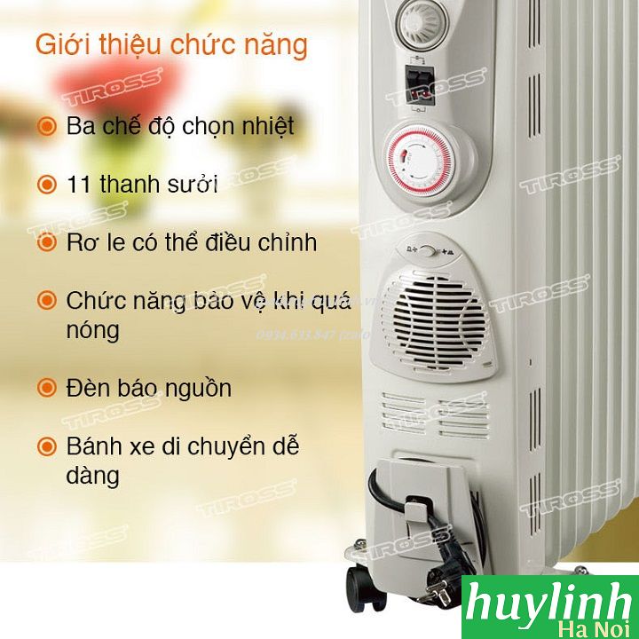 Máy sưởi dầu 11 thanh Tiross TS920 - Có hẹn giờ - Tặng giá phơi 7