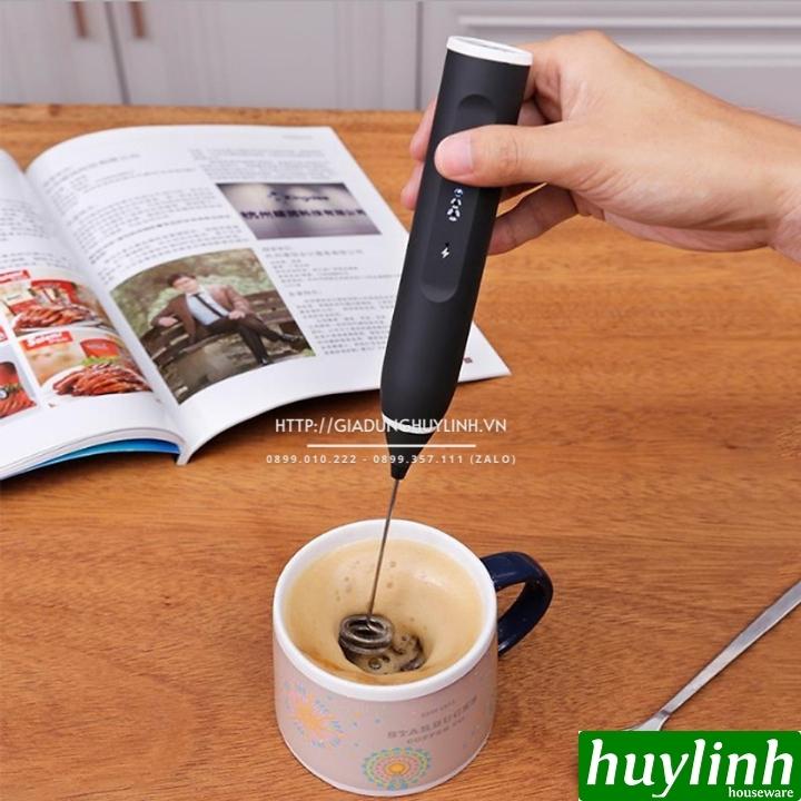 Máy tạo bọt sữa, đánh trứng sạc USB 2 loại đầu khuấy cafe và đánh trứng