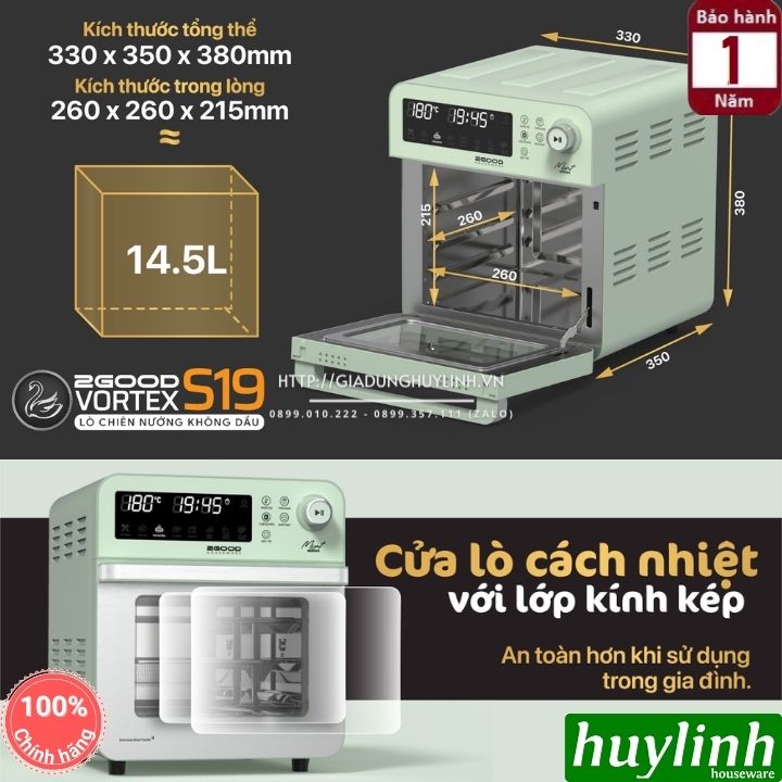 Nồi chiên không dầu điện tử 2Good S19 - 14.5 lít - Tặng găng tay 2