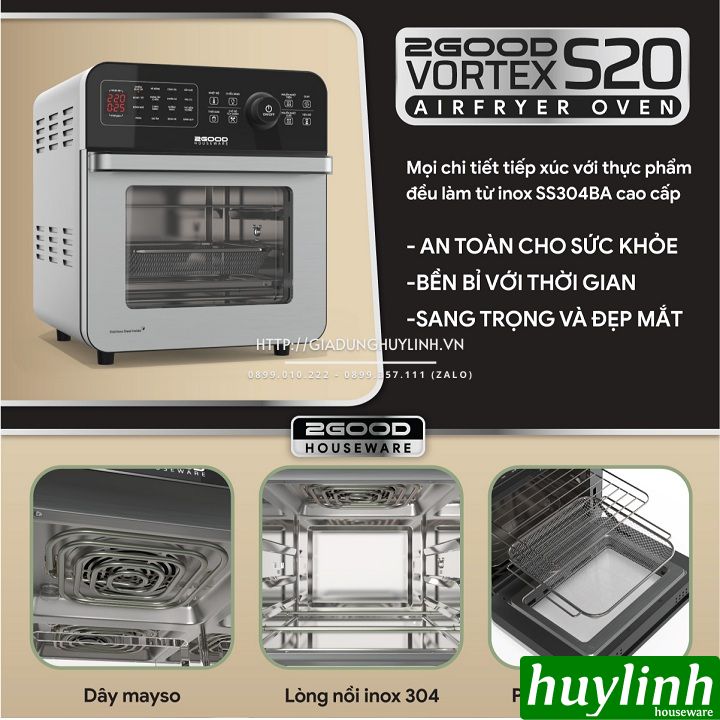 Nồi chiên không dầu điện tử 2Good Vortex S20 - 14.5 lít - Tặng găng tay - 16 chức năng 3