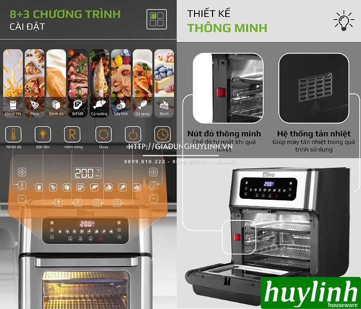 Nồi chiên không dầu điện tử Olivo AF12 - 12 lít - Tặng voucher + Sách HD nấu ăn 3