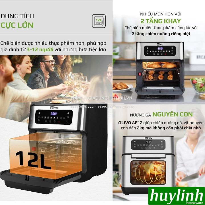 Nồi chiên không dầu điện tử Olivo AF12 - 12 lít - Tặng voucher + Sách HD nấu ăn 4