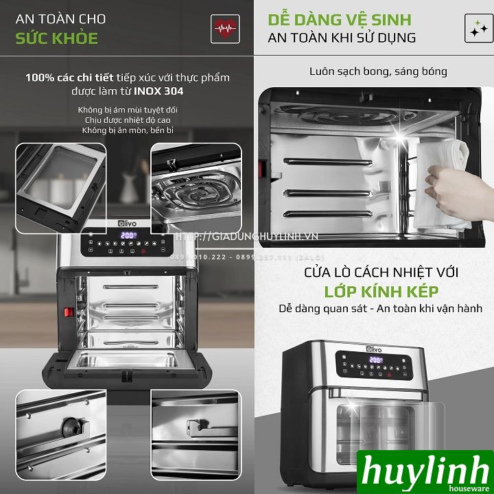 Nồi chiên không dầu điện tử Olivo AF12 - 12 lít - Tặng voucher + Sách HD nấu ăn 5