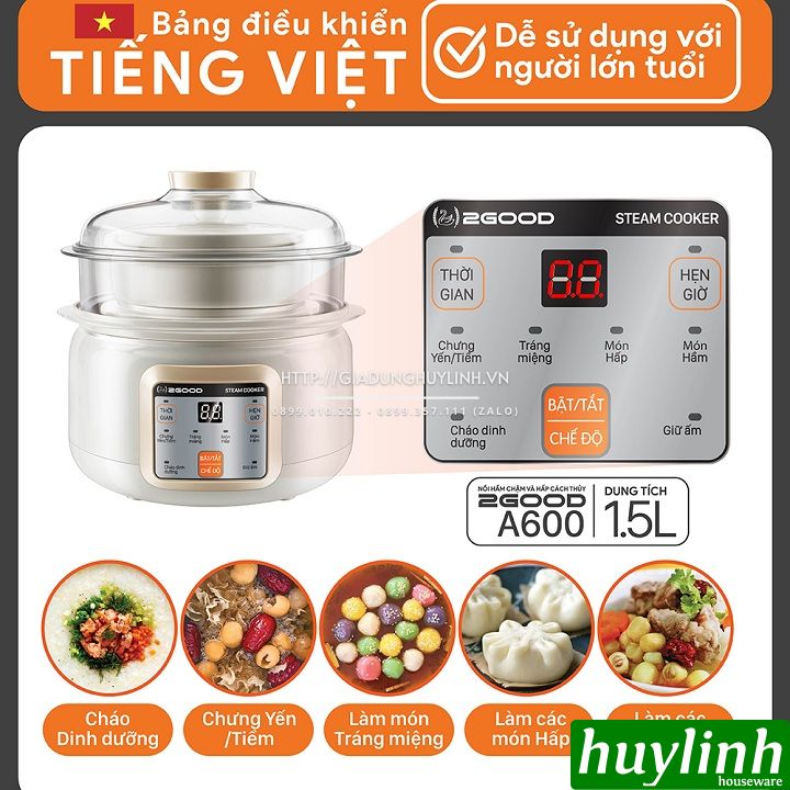 Nồi hầm chậm, chưng yến, nấu cách thuỷ 2Good A600 - 1.5 lít - 2 tầng 3