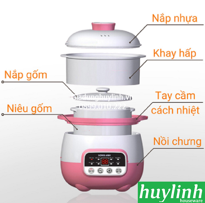 nồi nấu cháo và hấp song anh 0.8L