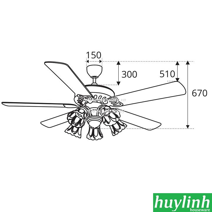 Quạt trần đèn cánh gỗ Sinwa F622 AB  2