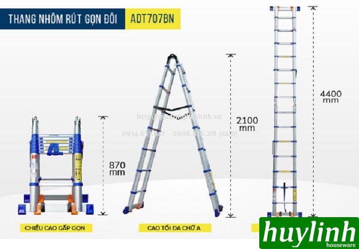 Thang nhôm rút đôi chữ A Advindeq ADT708BN - 5 mét - Model 2021 3