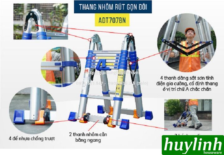 Thang nhôm rút đôi chữ A Advindeq ADT708BN - 5 mét - Model 2021 4