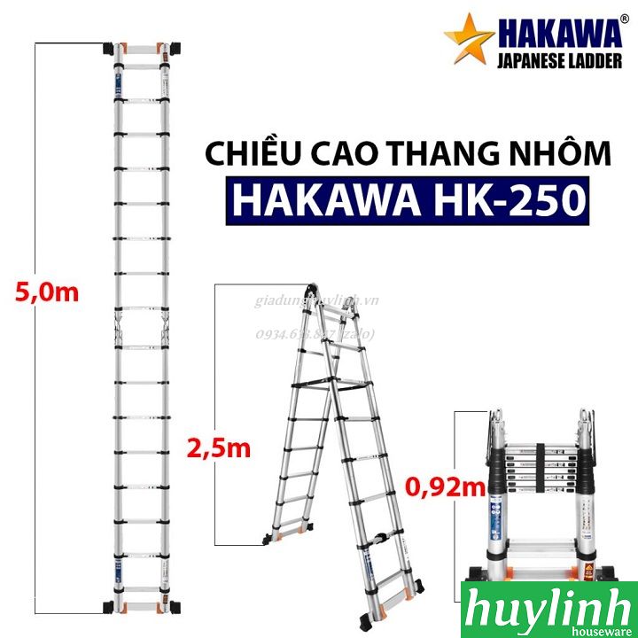 Thang nhôm rút đôi Hakawa HK-250 - 5 mét 2