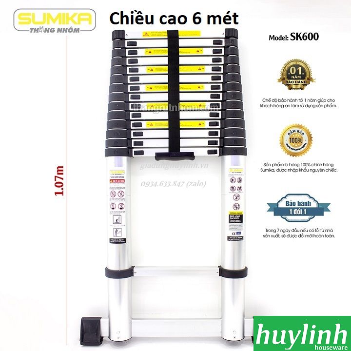 Thang nhôm rút đơn Sumika SK600 - 6 mét - tải trọng 300kg
