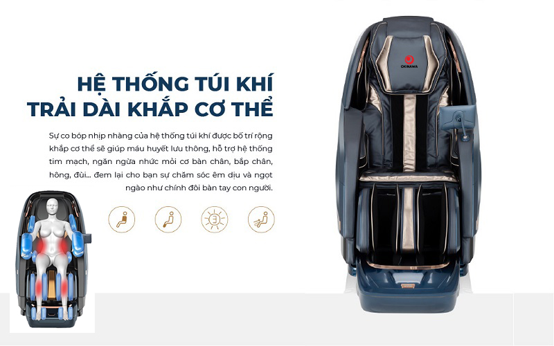 Hệ thống túi khí trải dài khắp cơ thể trên Okinawa Artermis S-919 túi khí massage