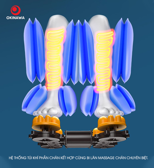 Túi khí chân và con lăn trên ghế massage Okazaki OS-505A túi khí chân và con lăn trên ghế massage okazaki os-505a
