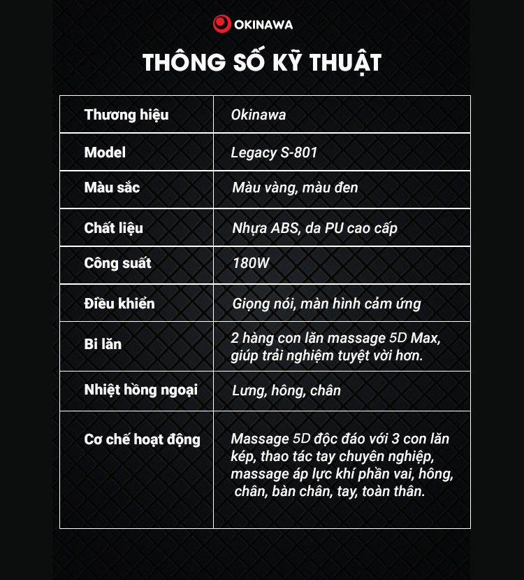 GHẾ MASSAGE OKINAWA LEGACY S-801 CHÍNH HÃNG