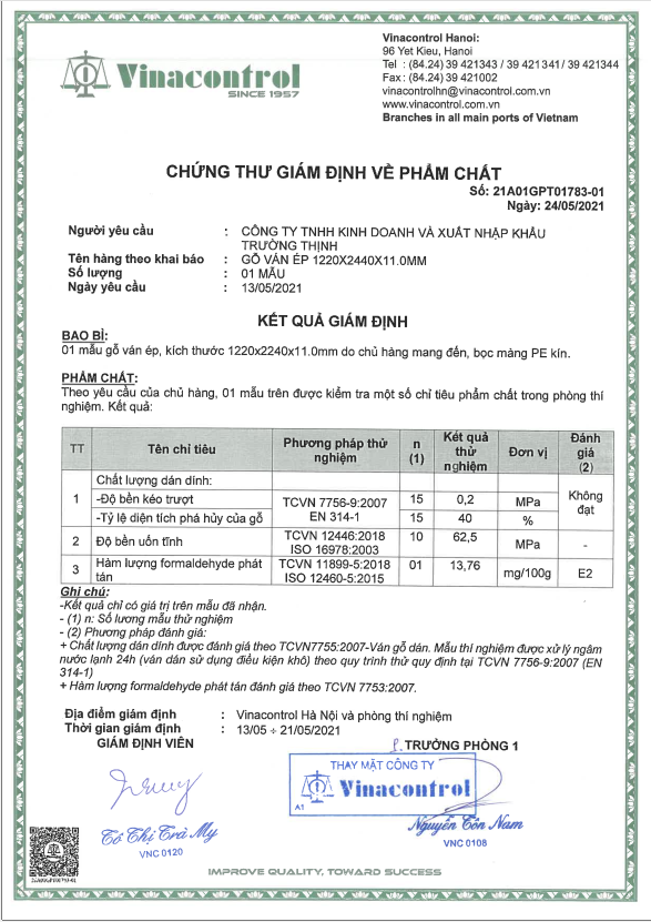 CHỨNG CHỈ SẢN PHẨM