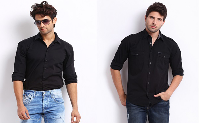 Áo sơ mi đen nam kết hợp với quần Jean