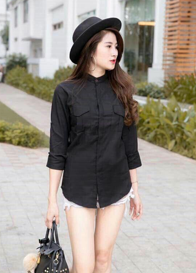 Sơ mi đen với phong cách giấu quần đẹp