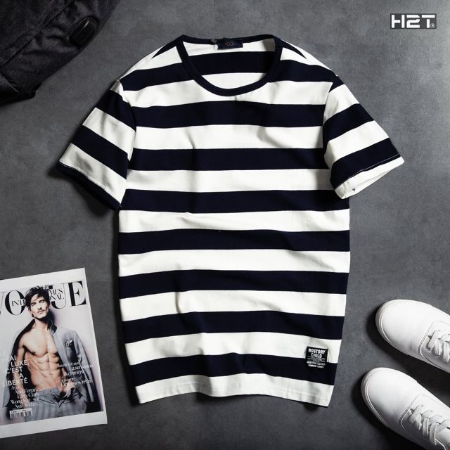 Áo thun nam kẻ H2T shop