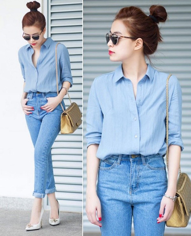 Mặc quần Jean bó với áo sơ mi khi đi đám cưới